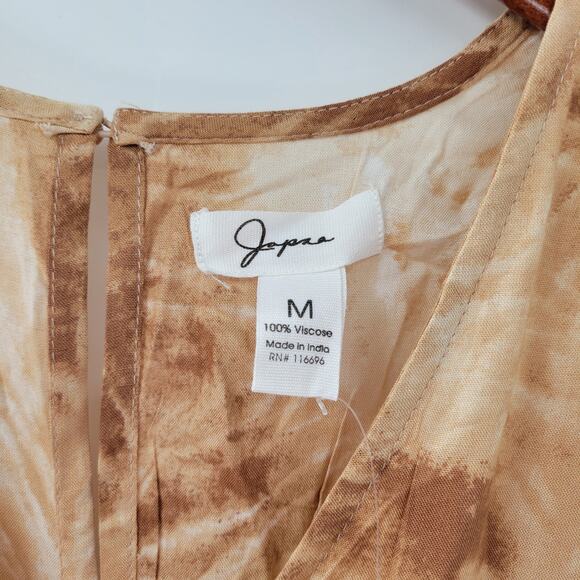 Japna Womens Joggger Jumpsuit M Brown Tie Dye‎ V Neck Boho Keyhole Smocked Waist - Picture 2 of 14